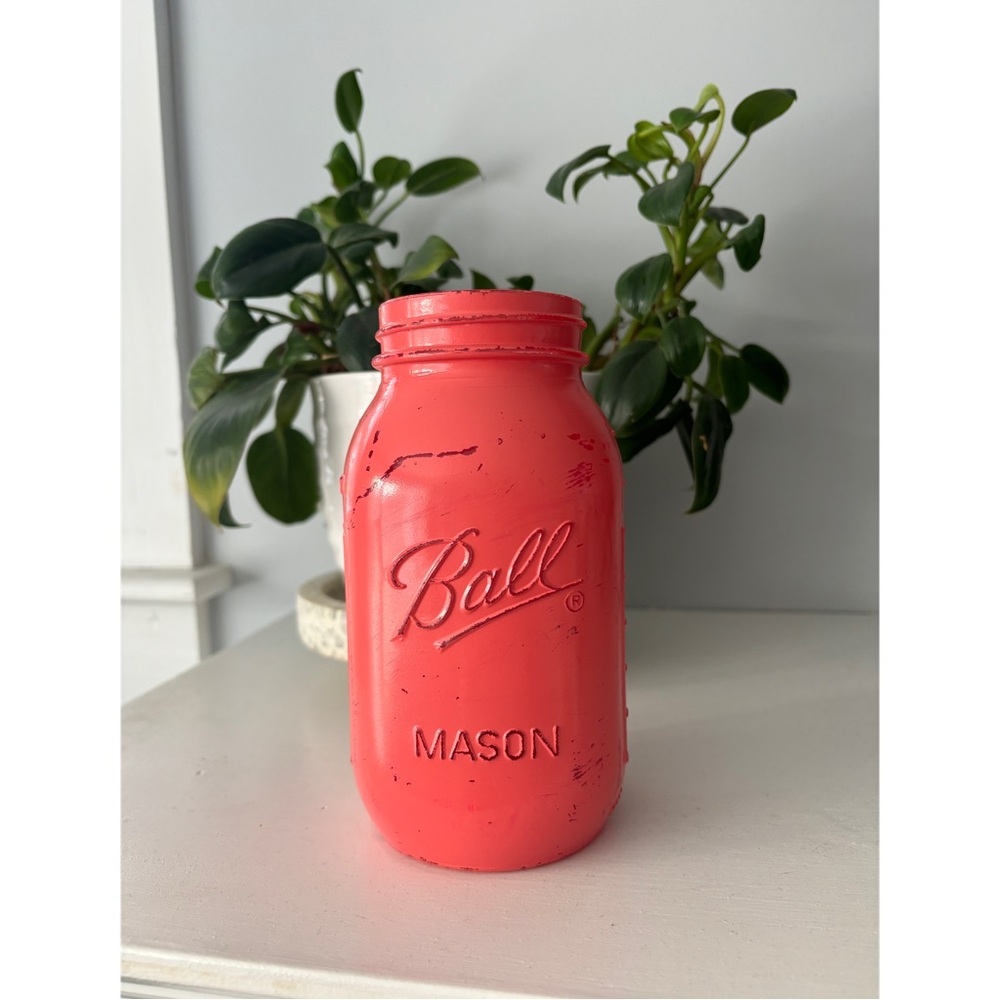 Ball Mason Jar Vase Pink Farmhouse Rustic Decor OS